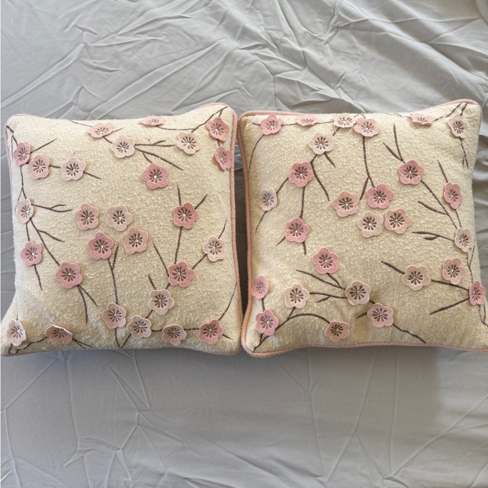 Restoration Hardware Baby & Child Cream and Pink Cherry Blossom Accent Pillows